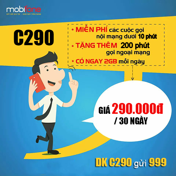 Đăng ký gói C290 Mobifone có 60GB & miễn phí gọi nội mạng dưới 20 phút