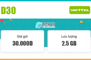 Đăng ký gói D30 Viettel có ngay 2.5GB / tháng