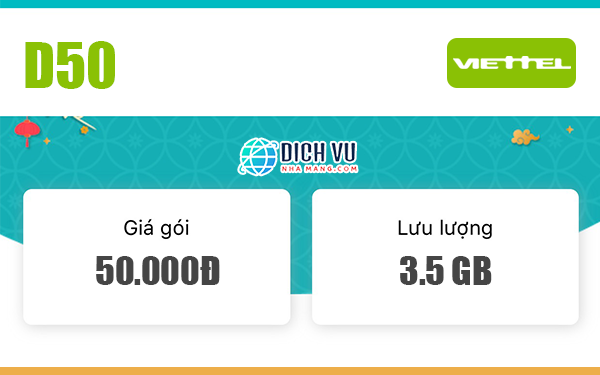 Đăng ký gói D50 Viettel có ngay 3.5GB Data / tháng