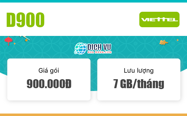 Đăng ký gói D900 Viettel mỗi tháng có 7GB Data 
