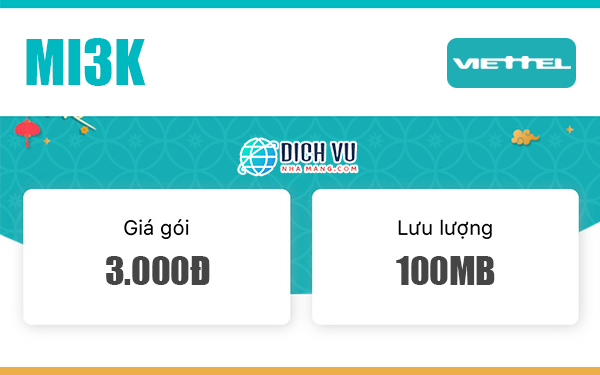 Đăng ký gói Mi3K Viettel nhận ngay 100MB Data