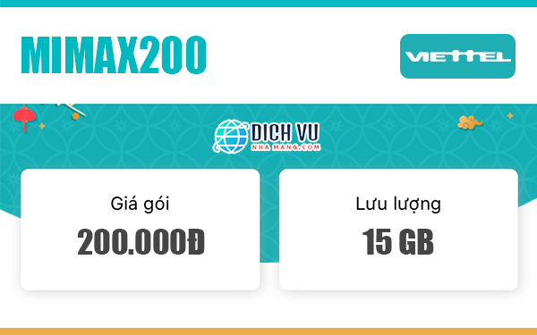 Đăng ký gói Mimax200 Viettel có ngay 15GB Data mỗi tháng
