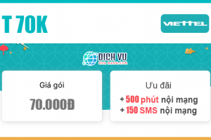 Đăng ký gói T70K Viettel ưu đãi 500 phút & 150 SMS nội mạng/ tháng