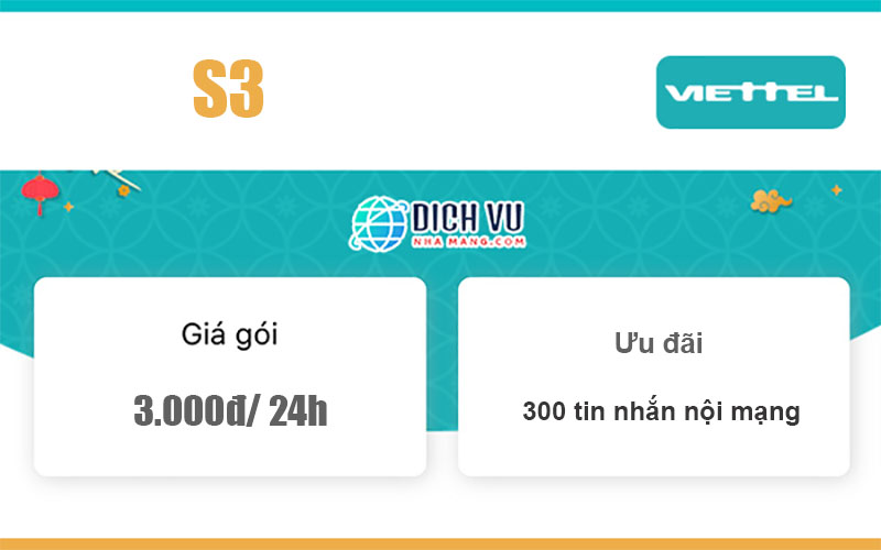 Gói S3 Viettel - Ưu đãi 300 tin nhắn nội mạng giá 3k/ 24h