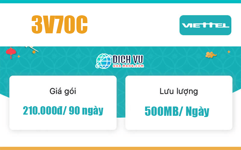 Gói 3V70C Viettel - Ưu đãi 1GB/ngày, gọi nội mạng miễn phí 90 ngày