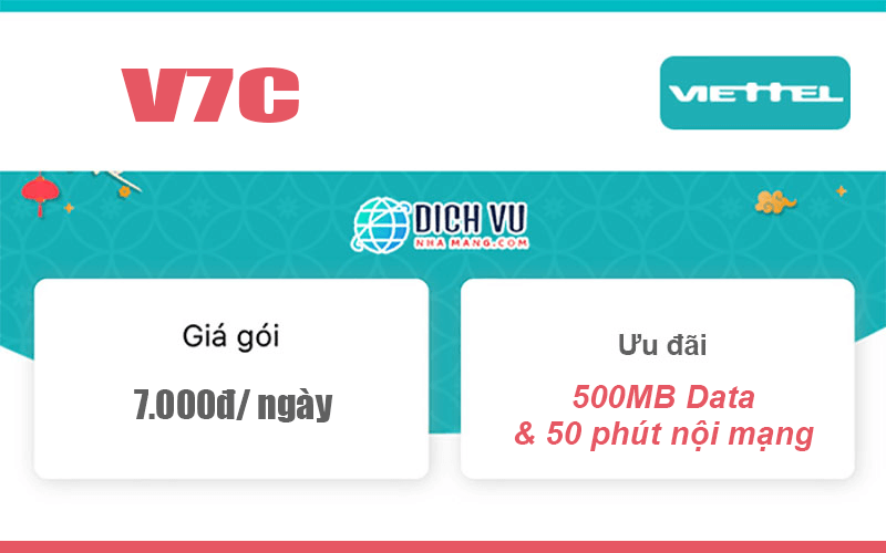 Gói Combo V7C Viettel – Miễn phí 500MB/ngày, 50 phút nội mạng giá 7k
