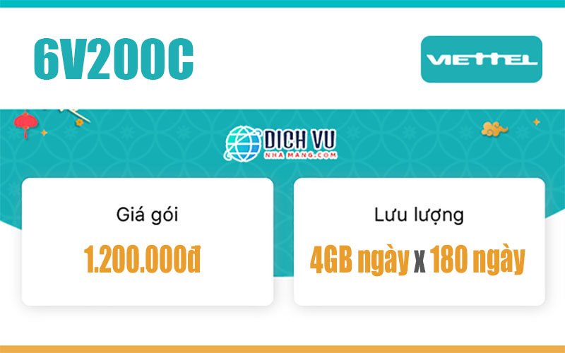 Gói 6V200C Viettel – Ưu đãi 4GB/ngày, gọi nội mạng miễn phí 180 ngày