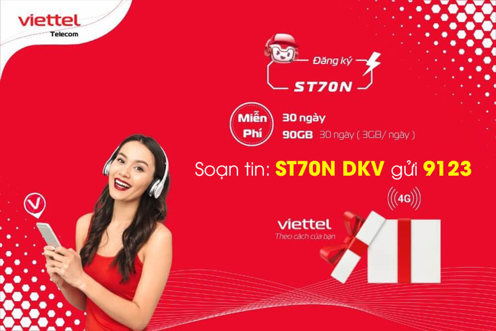 Đăng ký gói ST70N Viettel có ngay 90GB (3GB/ngày) chỉ 70.000đ/tháng