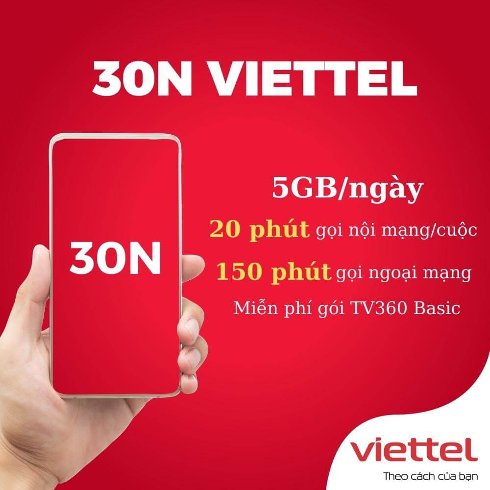Đăng ký gói 30N Viettel nhận 150GB + Miễn phí Gọi & SMS chỉ 300.000đ
