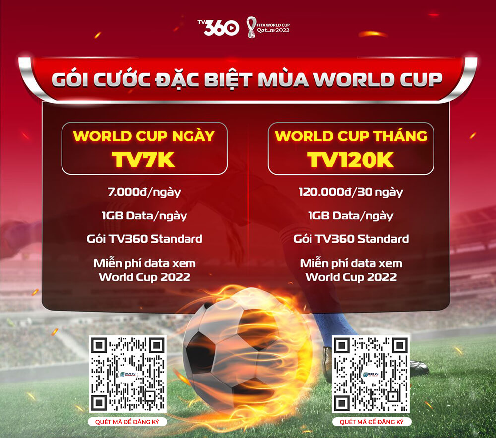 Đăng ký gói TV7K, TV120K Viettel Xem World Cup 2022 Chất lượng cao!