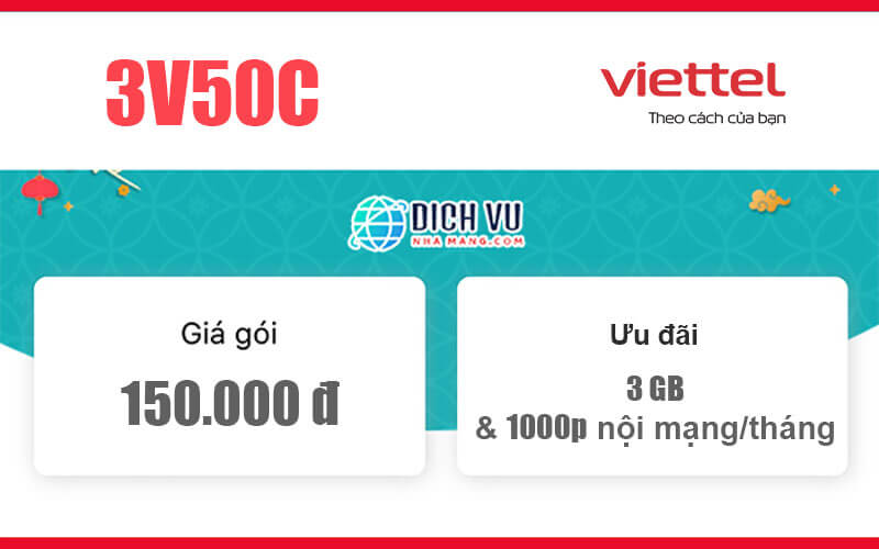 Gói 3V50C Viettel - Ưu đãi 9GB Data và gọi nội mạng miễn phí