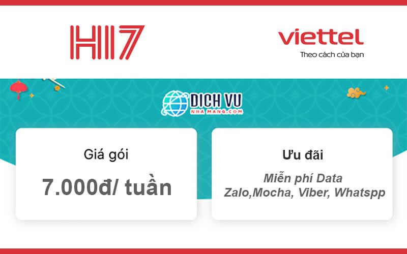 Gói HI7 Viettel – Miễn phí Data Zalo, Viber, Whatspp giá 7K/Tuần