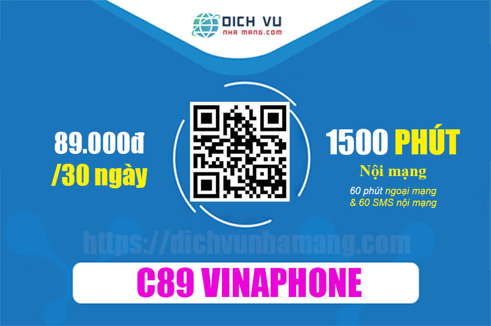 Gói C89 Vinaphone - Ưu đãi 60 sms, 1560 phút gọi chỉ 89.000đ/tháng