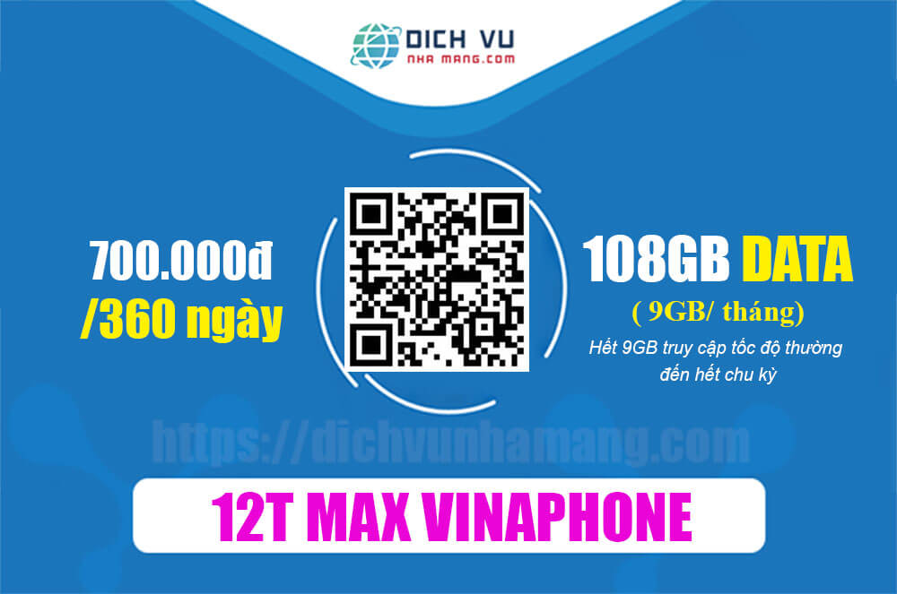 Gói 12T MAX Vinaphone - Ưu đãi 108GB tiết kiệm đến 140.000đ