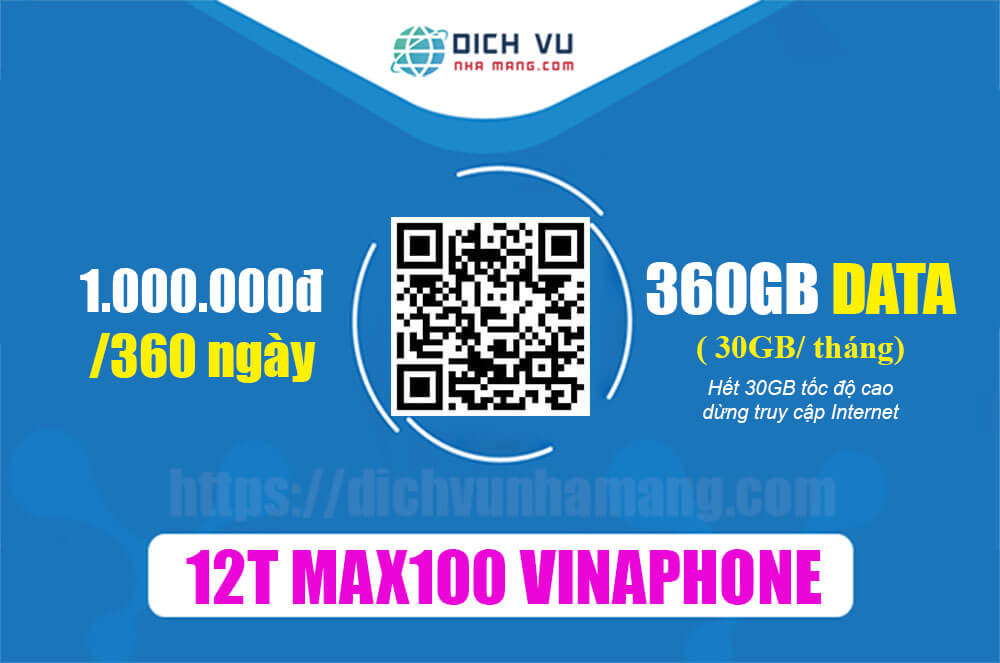Gói 12T MAX100 Vinaphone - Ưu đãi 360GB Tiết kiệm đến 200.000đ
