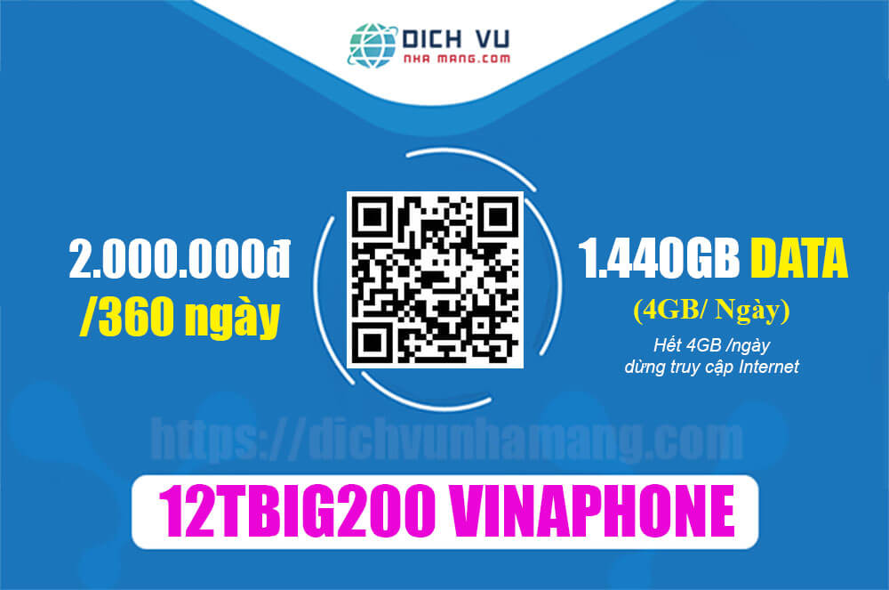 Gói 12TBIG200 Vinaphone - Ưu đãi 1.440GB Data trong 12 tháng