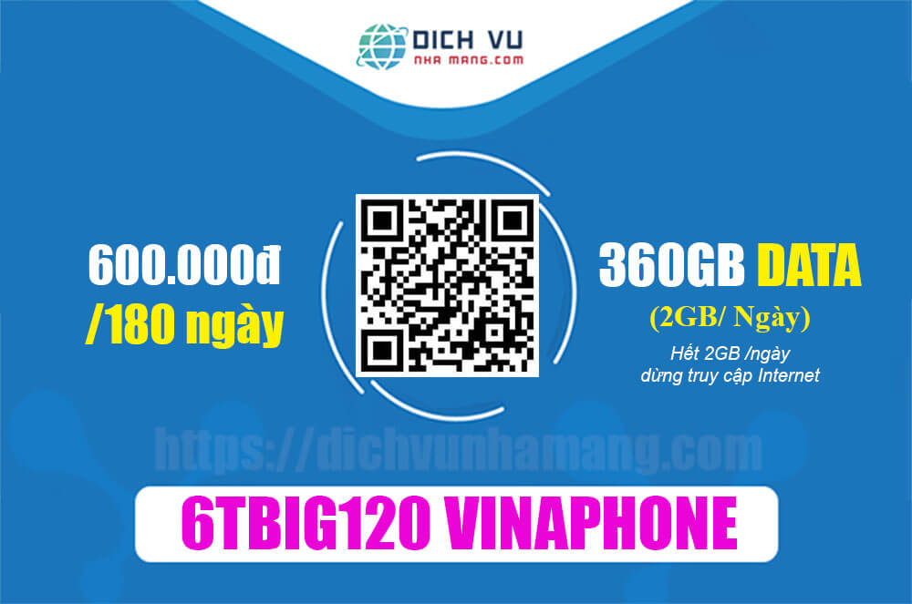 Gói 6TBIG120 Vinaphone - KM 360GB & miễn phí xem truyền hình MyTV