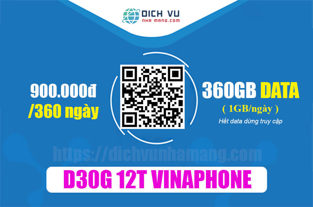 Gói D30G 12T Vinaphone – Ưu đãi 360GB (1GB/Ngày) giá 900.000đ