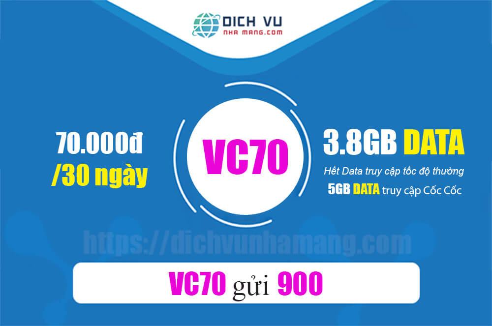 Gói VC70 Vinaphone - Ưu đãi 3,8GB & 5GB Data CốcCốc chỉ 70k/ tháng