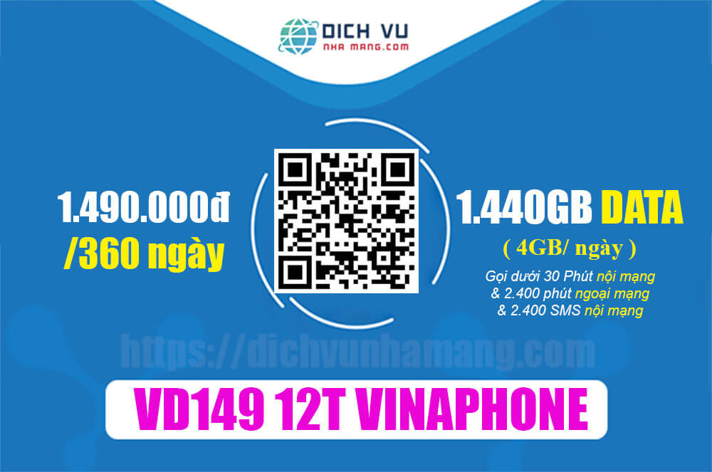 Gói VD149 12T Vinaphone – Ưu đãi 1.440GB & Gọi, SMS 1 Năm