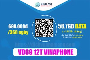 Gói VD69 12T Vinaphone - Miễn phí 57.6GB, 10 phút/ cuộc gọi nội mạng