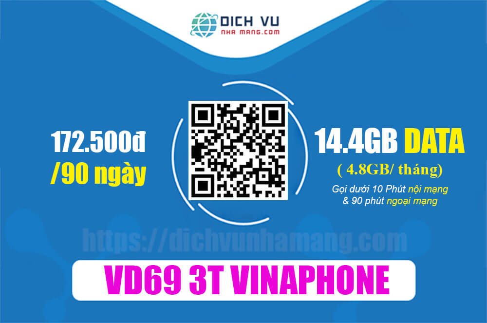 Gói VD69 3T Vinaphone - Miễn phí 14.4GB, 10 phút/ cuộc gọi nội mạng