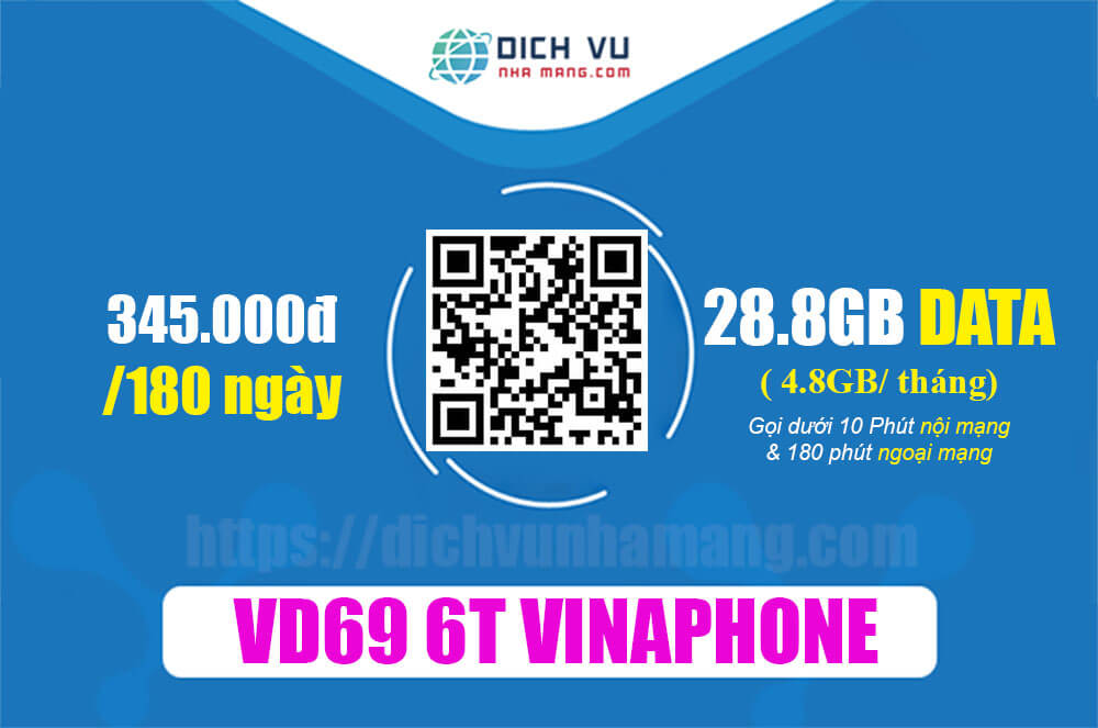 Gói VD69 6T Vinaphone - Miễn phí 28.8GB, 10 phút/ cuộc gọi nội mạng