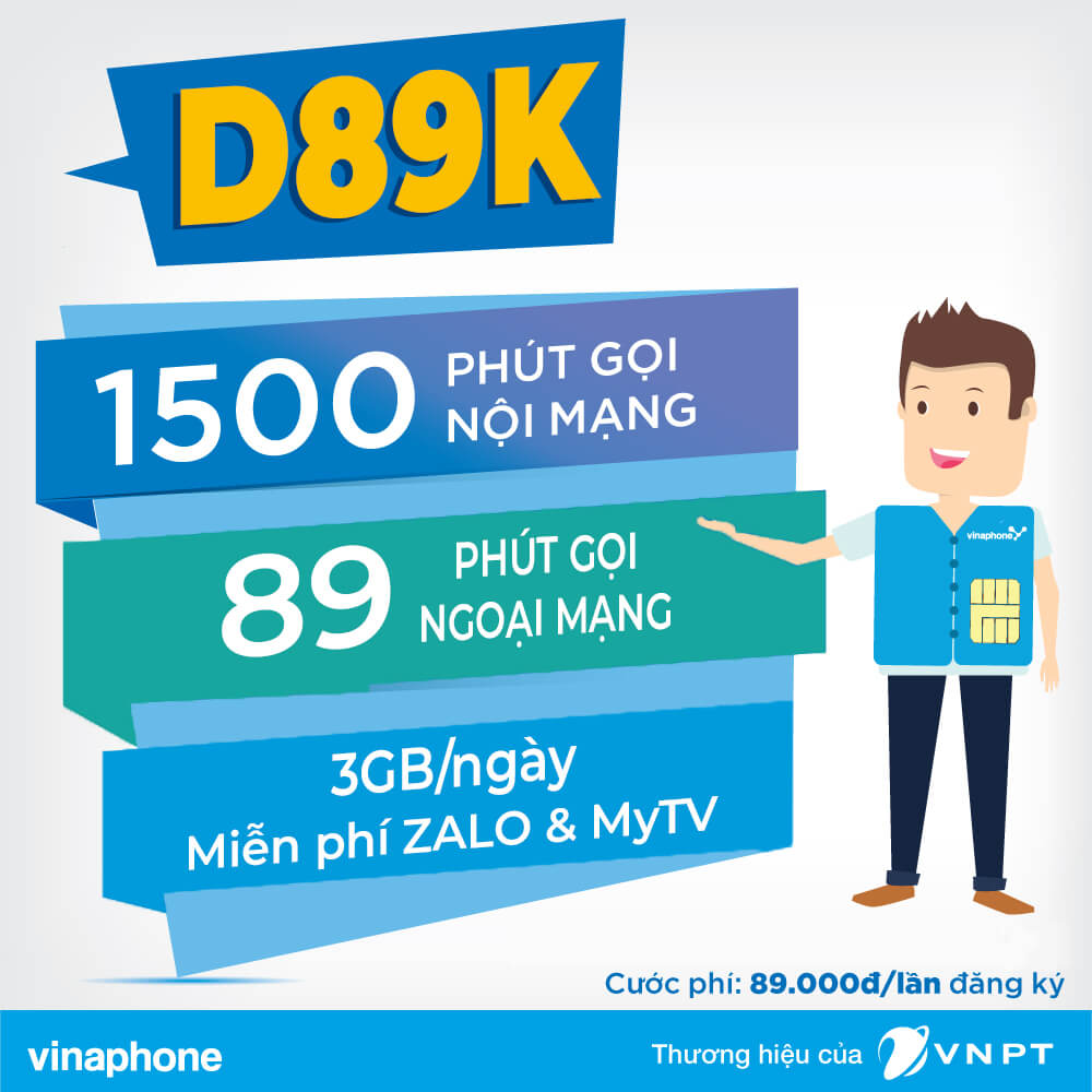 Đăng ký gói D89K Vinaphone nhận 90GB, Free gọi, Zalo, MyTV chỉ 89K