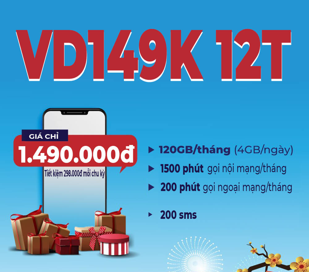 Gói VD149K 12T Vinaphone nhận 1440GB, nghìn phút gọi & SMS